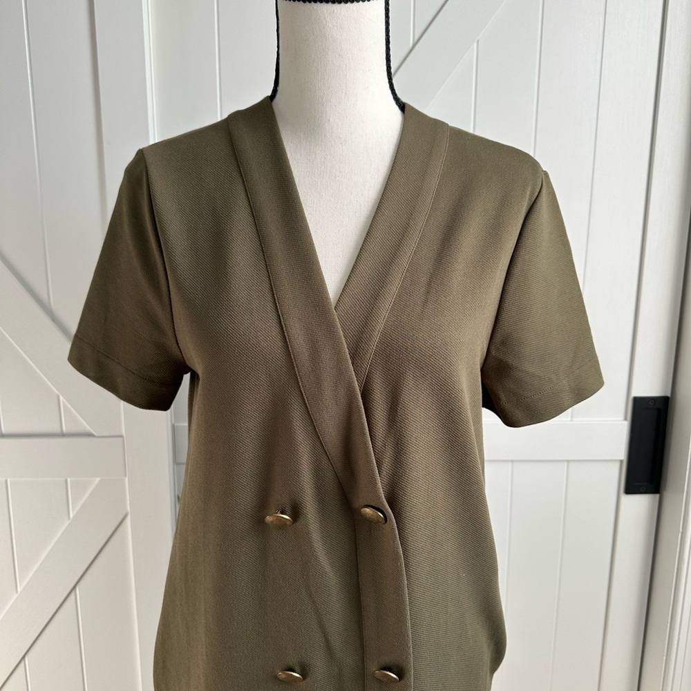 Zara Trafaluc Olive Green Button Front Dress Size Small Pockets - Picture 2 of 5